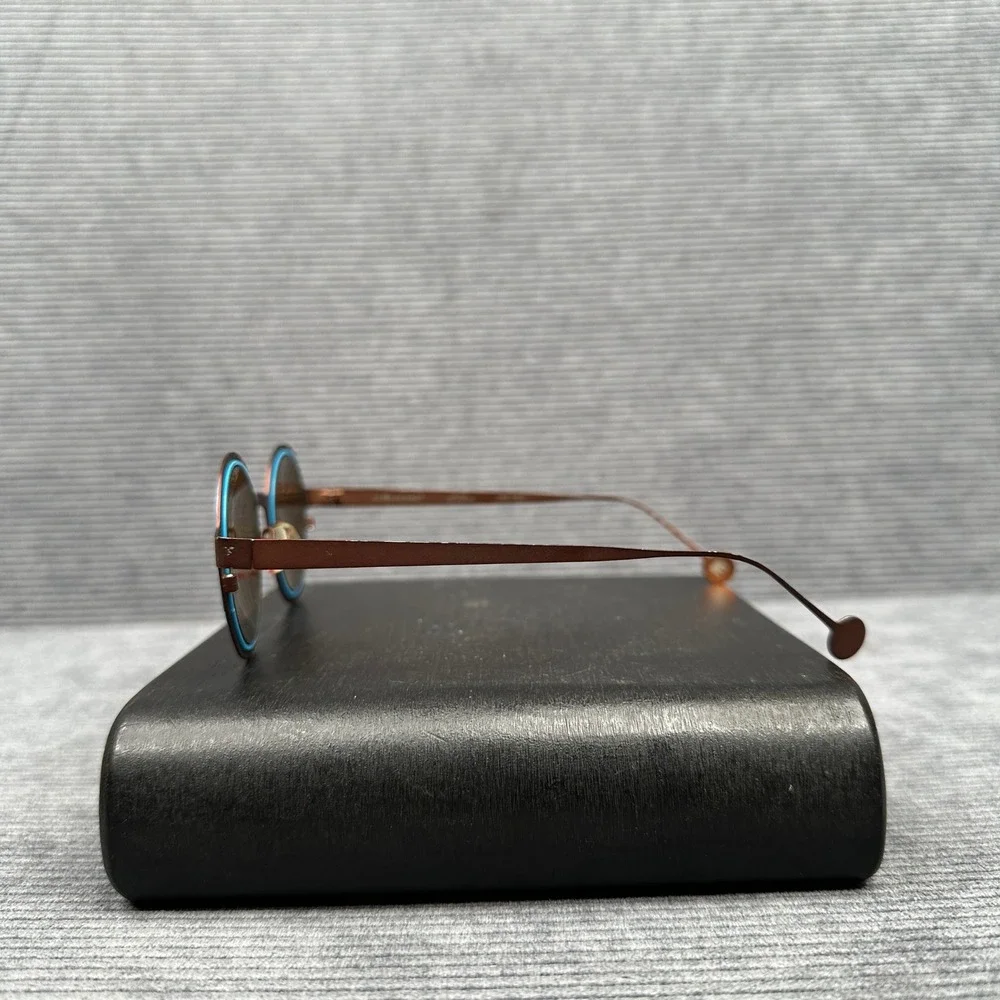LA Eyeworks Big Time Round Sunglasses Brown Turquoise Blue Metal Made in Japan